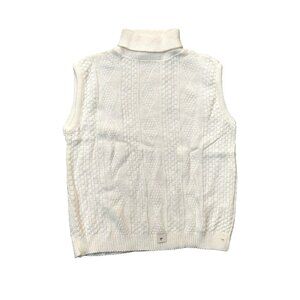 Vintage 1940s-1950s Cream Ribbed Sleeveless Knit Turtleneck Sweater Top Medium